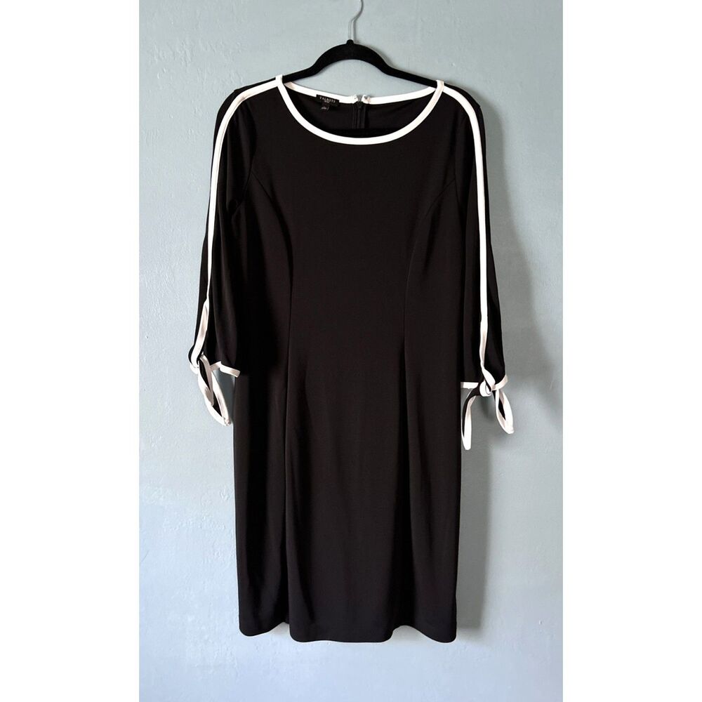 Talbots black shift dress with white trim zipper closure size large petite LP